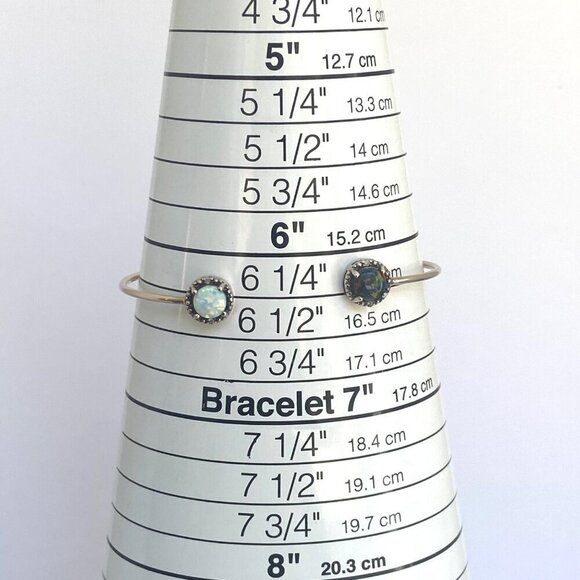 Gold Vermeil Sterling Silver Dainty Black White Opal Diamond Cuff Bracelet 6.25" - Picture 9 of 16